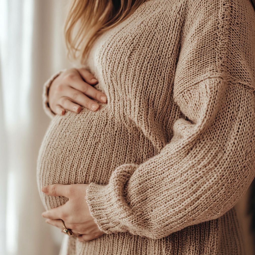 Close-up of a pregnant belly